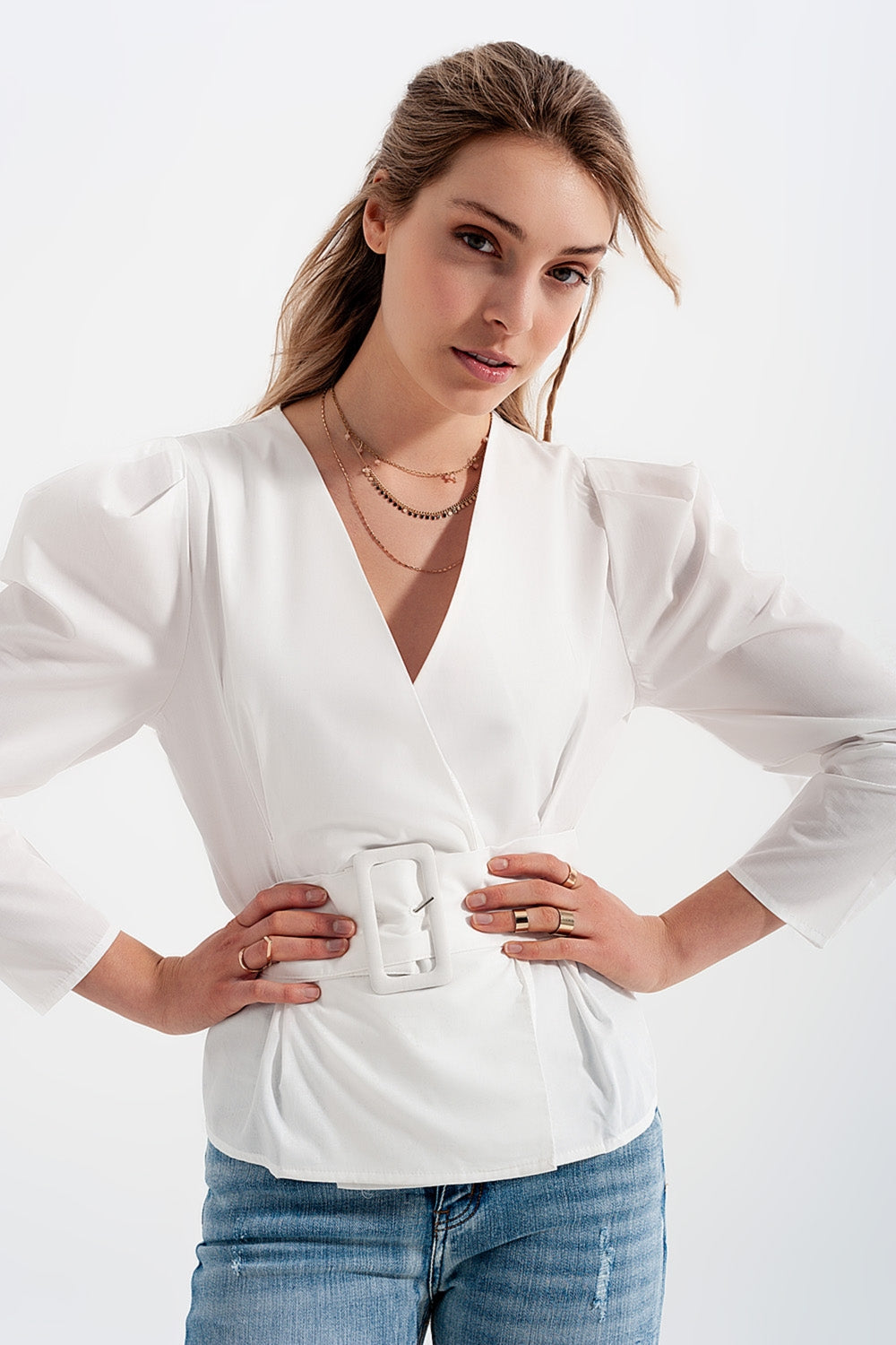 Puff Sleeve Wrap Top