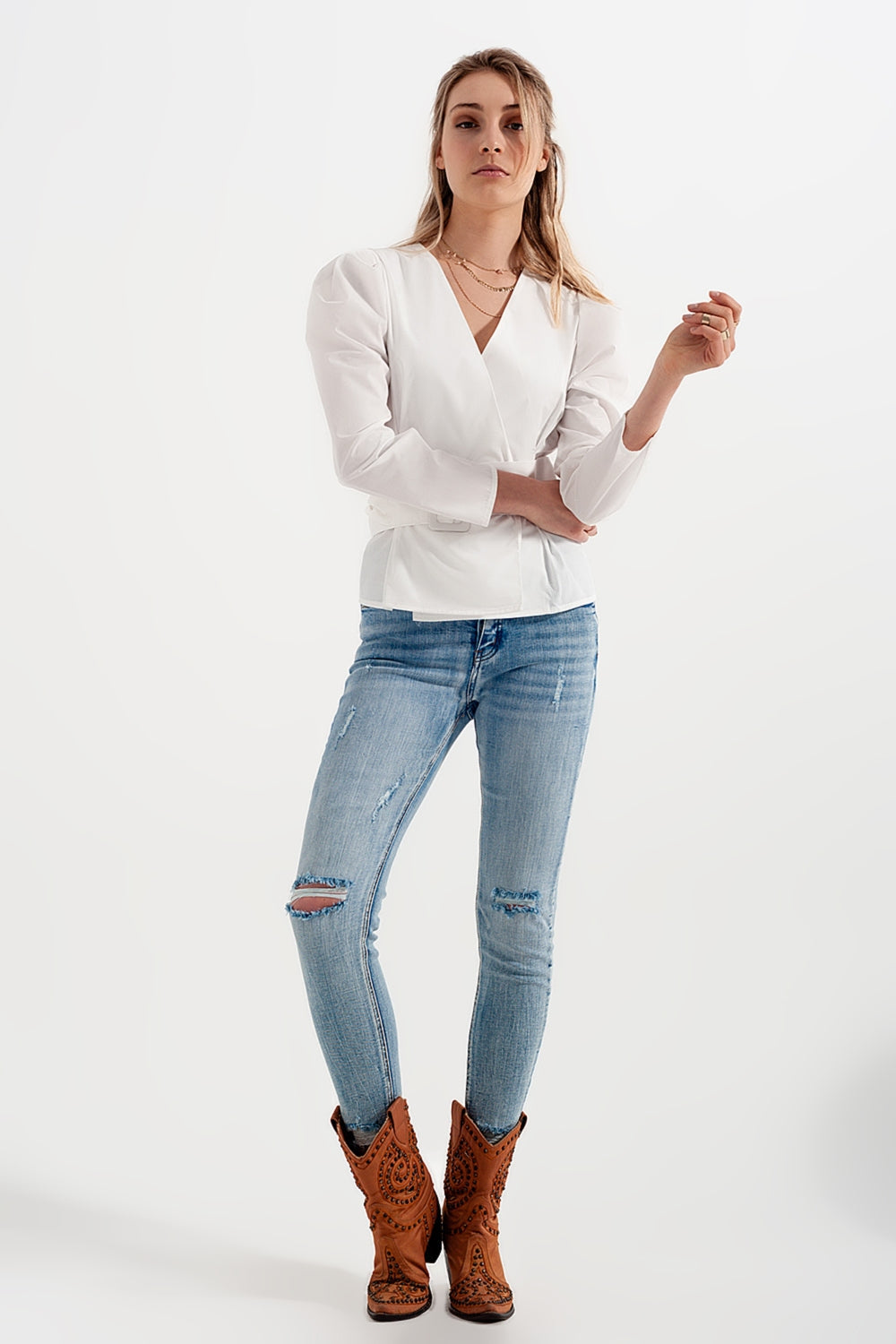 Puff Sleeve Wrap Top